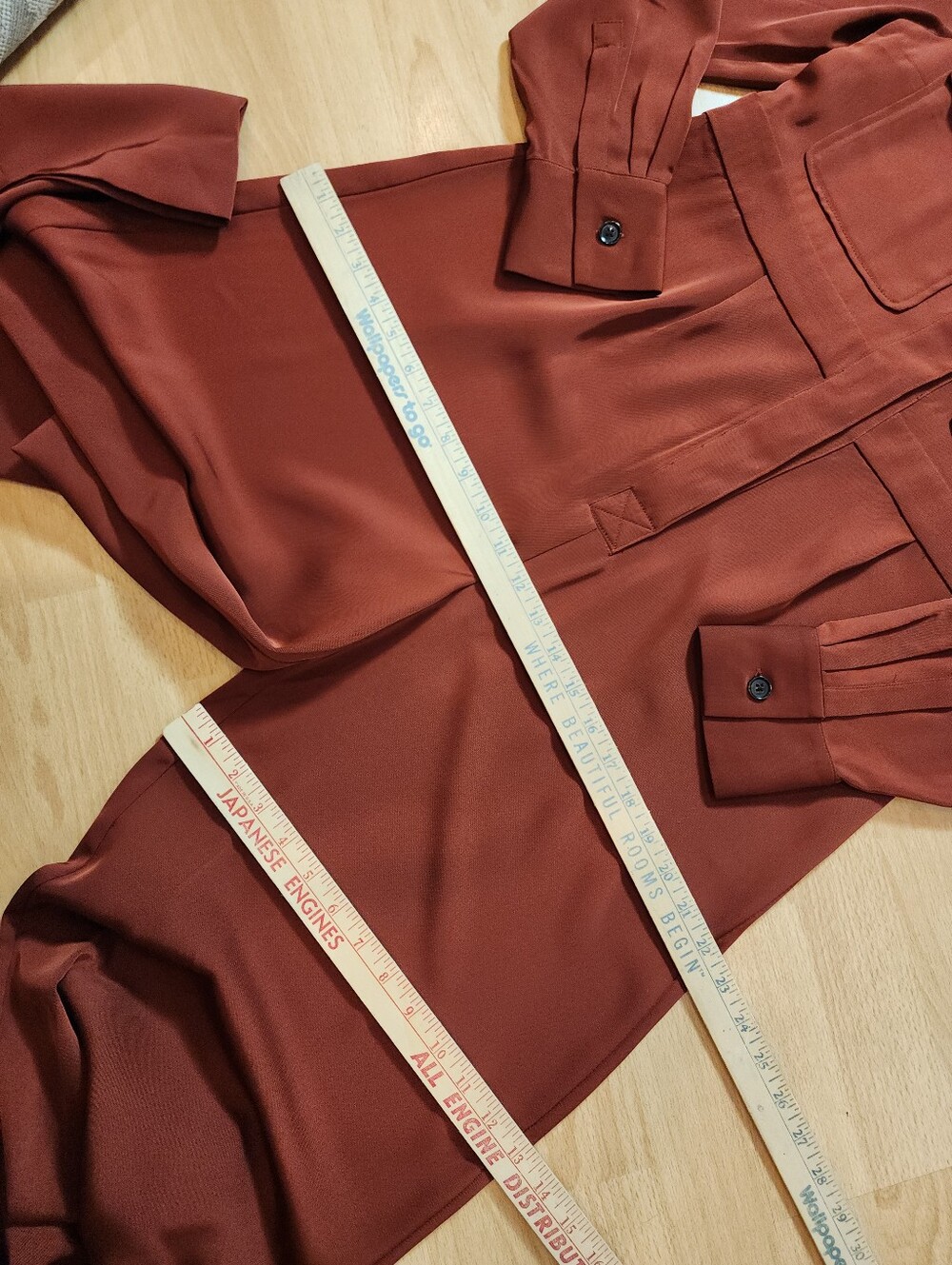 NWT Banana Republic Long Sleeve Wide Leg Trouser Satin Jumpsuit Burnt Caramel 8 - Picture 8 of 16